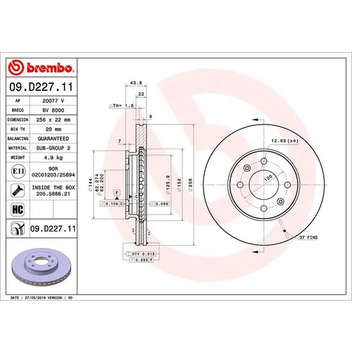 Brzdový kotúč BREMBO 09.D227.11