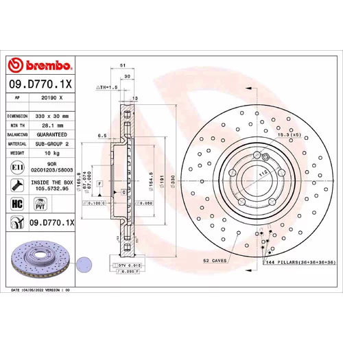 Brzdový kotúč BREMBO 09.D770.1X