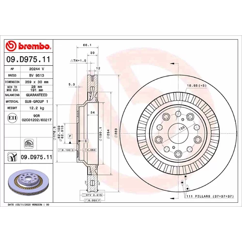 Brzdový kotúč BREMBO 09.D975.11