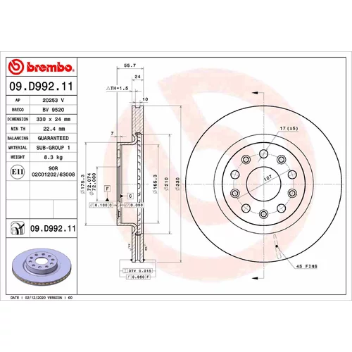 Brzdový kotúč BREMBO 09.D992.11