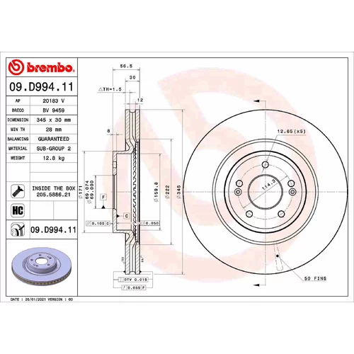 Brzdový kotúč BREMBO 09.D994.11