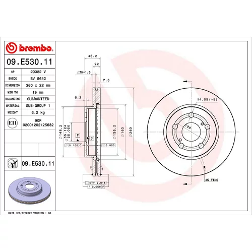 Brzdový kotúč BREMBO 09.E530.11