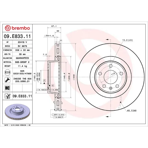 Brzdový kotúč BREMBO 09.E833.11