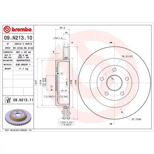 Brzdový kotúč BREMBO 09.N213.11