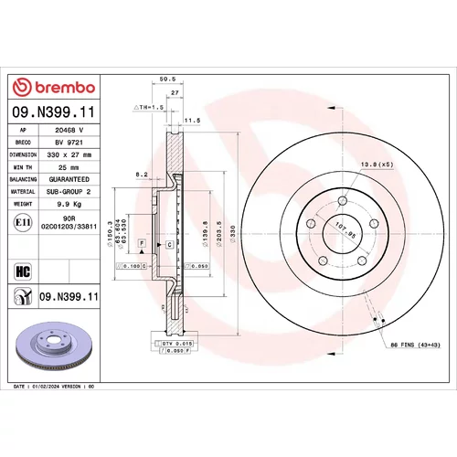 Brzdový kotúč 09.N399.11 /BREMBO/