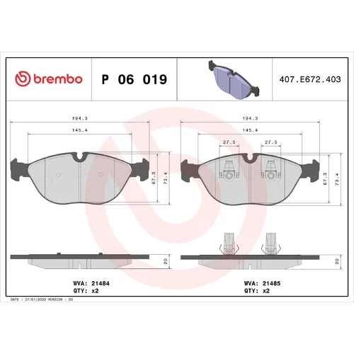 Sada brzdových platničiek kotúčovej brzdy BREMBO P 06 019