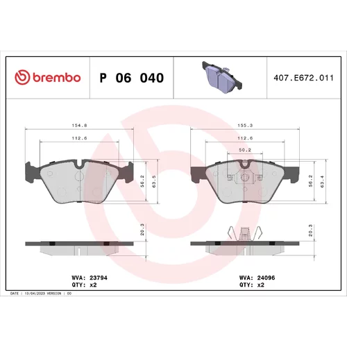 Sada brzdových platničiek kotúčovej brzdy BREMBO P 06 040