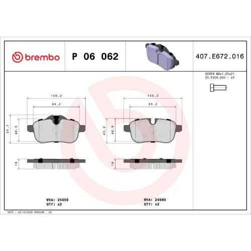 Sada brzdových platničiek kotúčovej brzdy BREMBO P 06 062