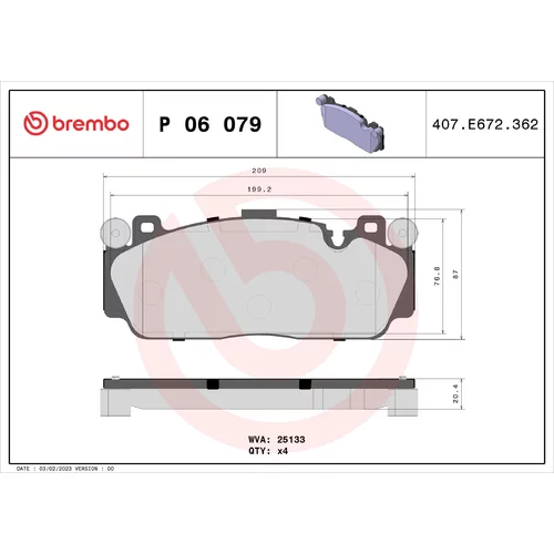 Sada brzdových platničiek kotúčovej brzdy BREMBO P 06 079