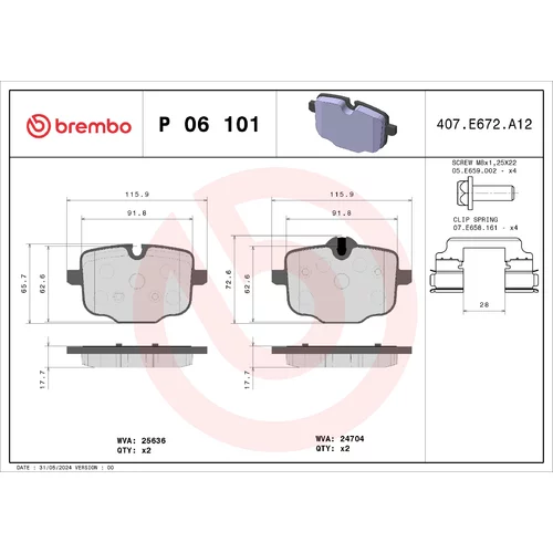 Sada brzdových platničiek kotúčovej brzdy BREMBO P 06 101