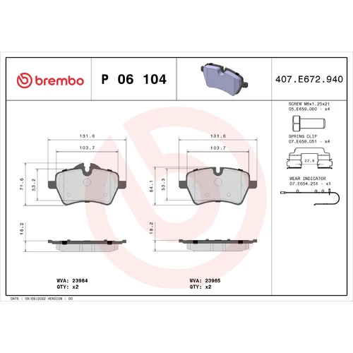 Sada brzdových platničiek kotúčovej brzdy BREMBO P 06 104