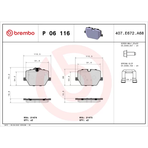 Sada brzdových platničiek kotúčovej brzdy BREMBO P 06 116