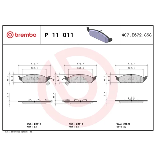 Sada brzdových platničiek kotúčovej brzdy BREMBO P 11 011