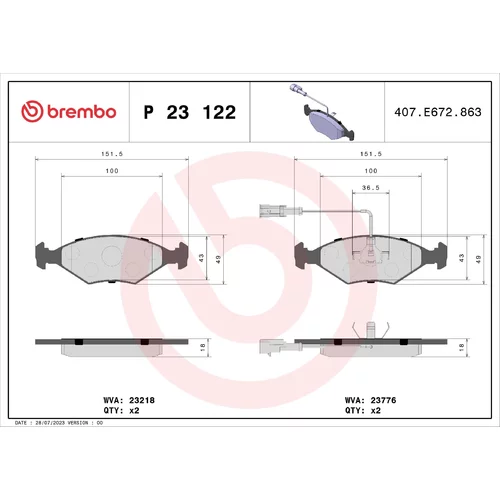 Sada brzdových platničiek kotúčovej brzdy BREMBO P 23 122