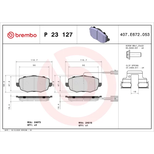 Sada brzdových platničiek kotúčovej brzdy BREMBO P 23 127