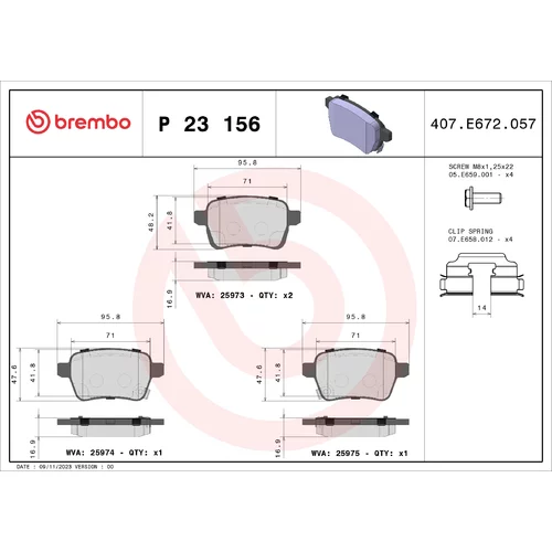 Sada brzdových platničiek kotúčovej brzdy BREMBO P 23 156