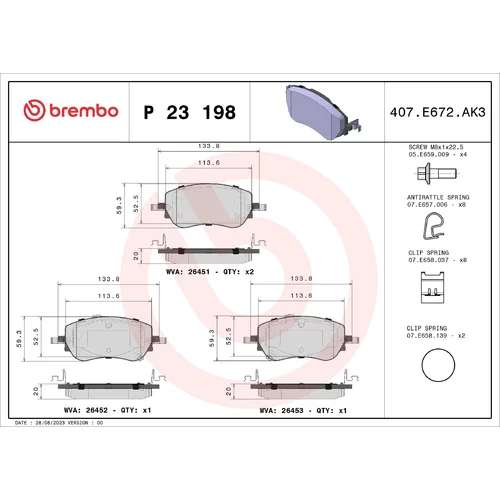 Sada brzdových platničiek kotúčovej brzdy BREMBO P 23 198