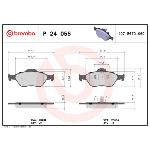 Sada brzdových platničiek kotúčovej brzdy BREMBO P 24 055