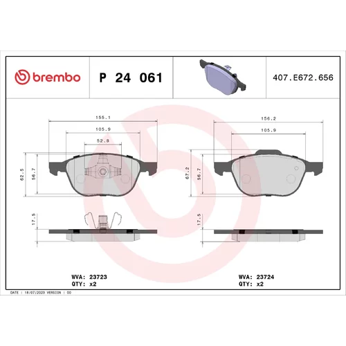 Sada brzdových platničiek kotúčovej brzdy BREMBO P 24 061