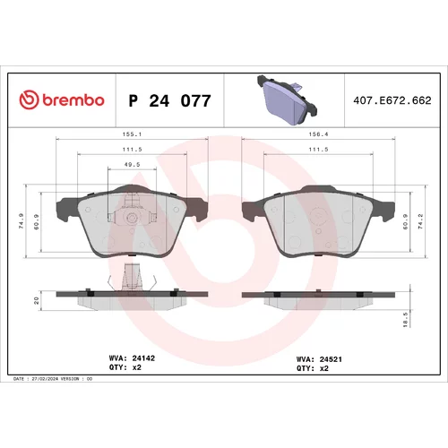 Sada brzdových platničiek kotúčovej brzdy BREMBO P 24 077