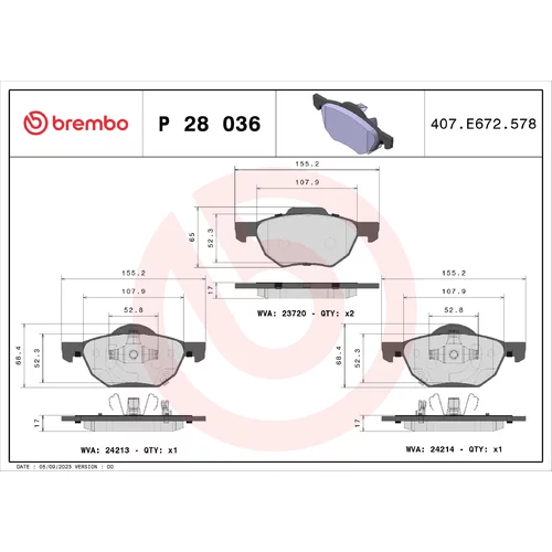 Sada brzdových platničiek kotúčovej brzdy BREMBO P 28 036