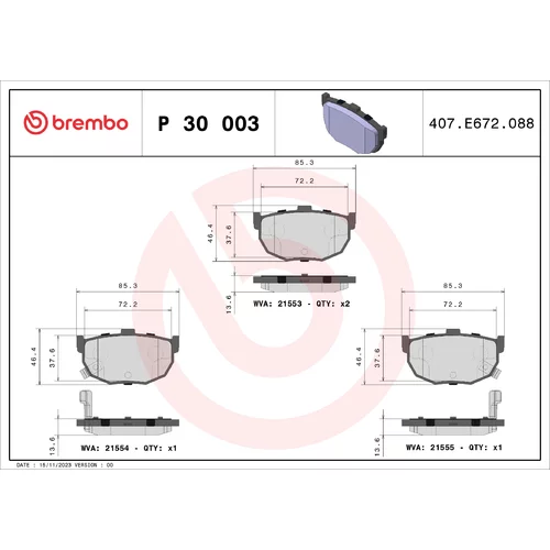 Sada brzdových platničiek kotúčovej brzdy BREMBO P 30 003