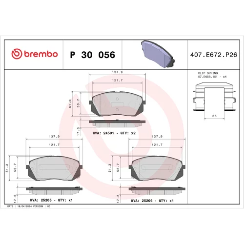 Sada brzdových platničiek kotúčovej brzdy P 30 056X /BREMBO/