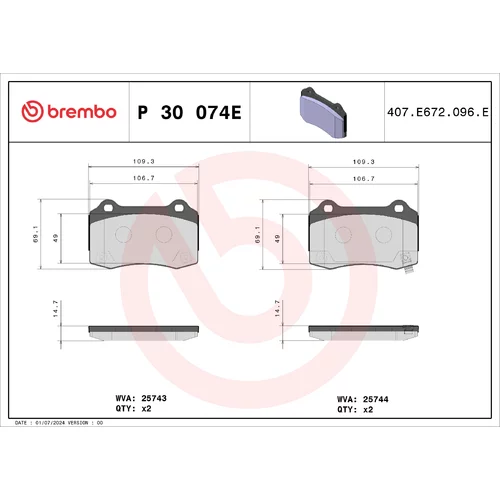 Sada brzdových platničiek kotúčovej brzdy BREMBO P 30 074E