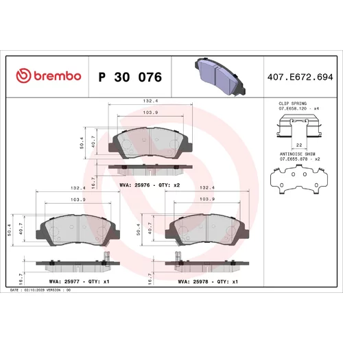 Sada brzdových platničiek kotúčovej brzdy BREMBO P 30 076