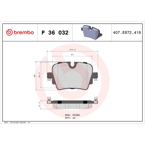 Sada brzdových platničiek kotúčovej brzdy BREMBO P 36 032