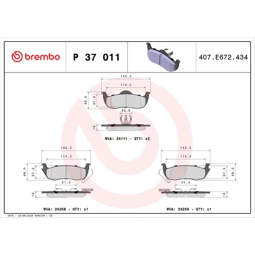 Sada brzdových platničiek kotúčovej brzdy BREMBO P 37 011