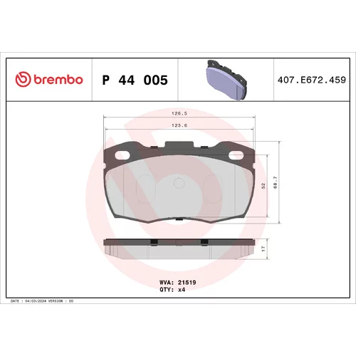 Sada brzdových platničiek kotúčovej brzdy BREMBO P 44 005