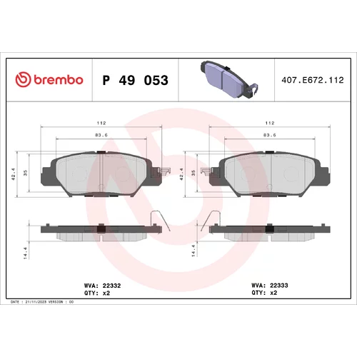 Sada brzdových platničiek kotúčovej brzdy BREMBO P 49 053