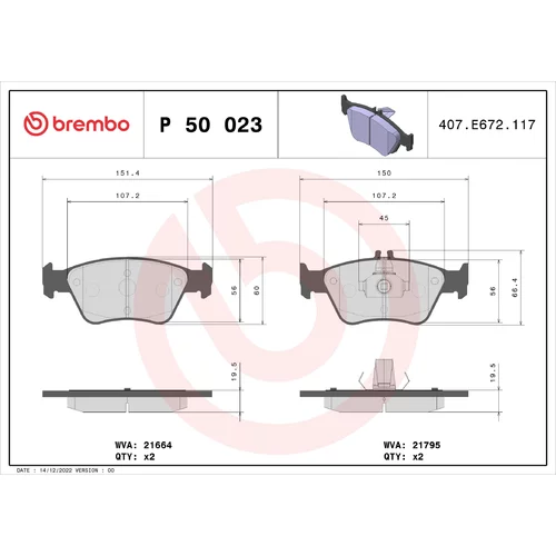 Sada brzdových platničiek kotúčovej brzdy BREMBO P 50 023