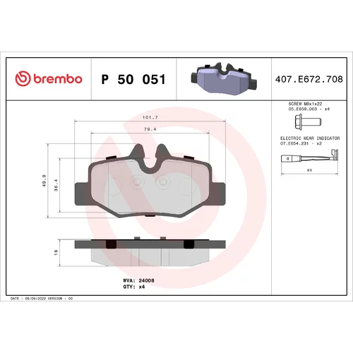 Sada brzdových platničiek kotúčovej brzdy BREMBO P 50 051