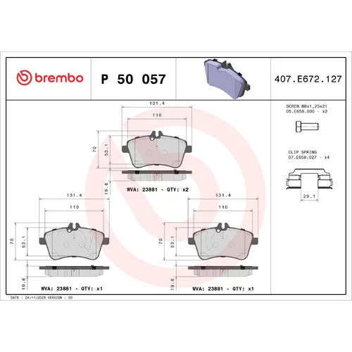 Sada brzdových platničiek kotúčovej brzdy BREMBO P 50 057