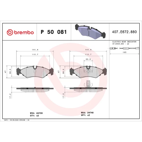 Sada brzdových platničiek kotúčovej brzdy BREMBO P 50 081