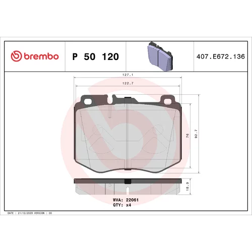 Sada brzdových platničiek kotúčovej brzdy BREMBO P 50 120