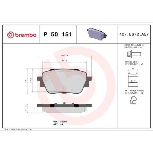 Sada brzdových platničiek kotúčovej brzdy BREMBO P 50 151