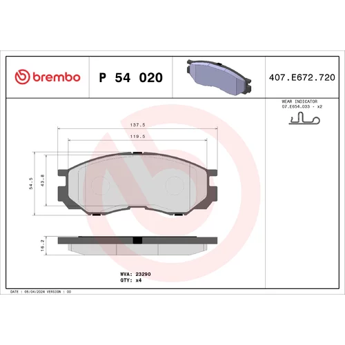 Sada brzdových platničiek kotúčovej brzdy BREMBO P 54 020