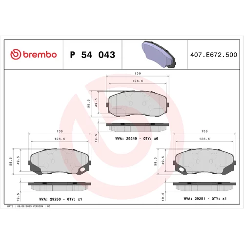 Sada brzdových platničiek kotúčovej brzdy BREMBO P 54 043