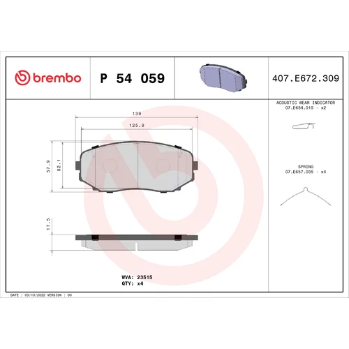 Sada brzdových platničiek kotúčovej brzdy BREMBO P 54 059