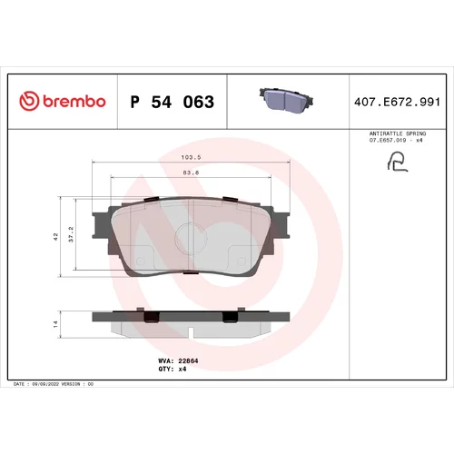 Sada brzdových platničiek kotúčovej brzdy BREMBO P 54 063