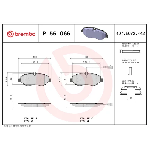 Sada brzdových platničiek kotúčovej brzdy BREMBO P 56 066