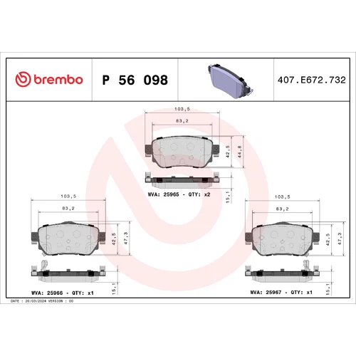 Sada brzdových platničiek kotúčovej brzdy BREMBO P 56 098