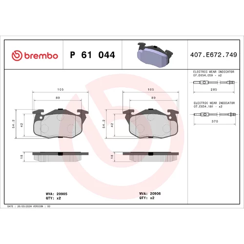 Sada brzdových platničiek kotúčovej brzdy BREMBO P 61 044