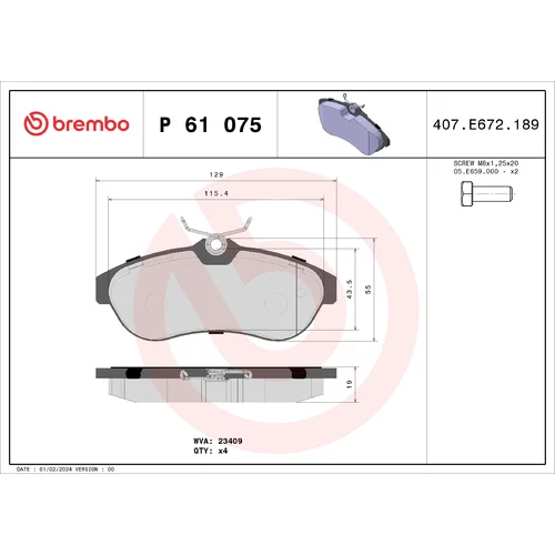 Sada brzdových platničiek kotúčovej brzdy BREMBO P 61 075X