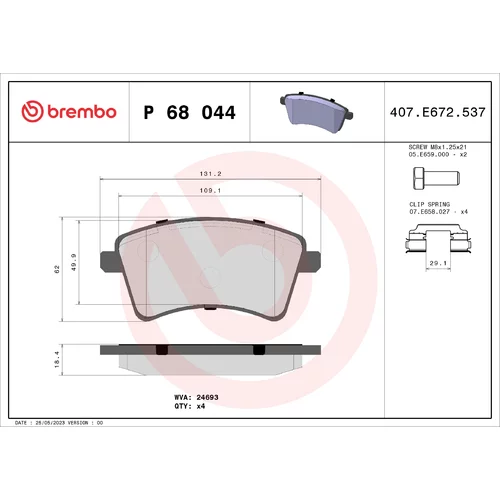 Sada brzdových platničiek kotúčovej brzdy BREMBO P 68 044