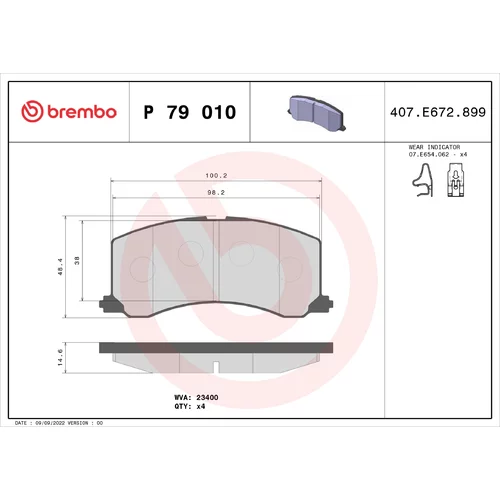 Sada brzdových platničiek kotúčovej brzdy BREMBO P 79 010