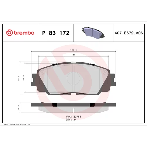 Sada brzdových platničiek kotúčovej brzdy BREMBO P 83 172